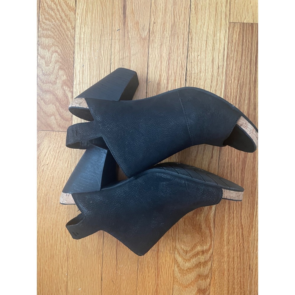 Eileen Fisher Black‎ Suede Leather Open Toe Slingback Cork Heel Mules - Picture 6 of 8